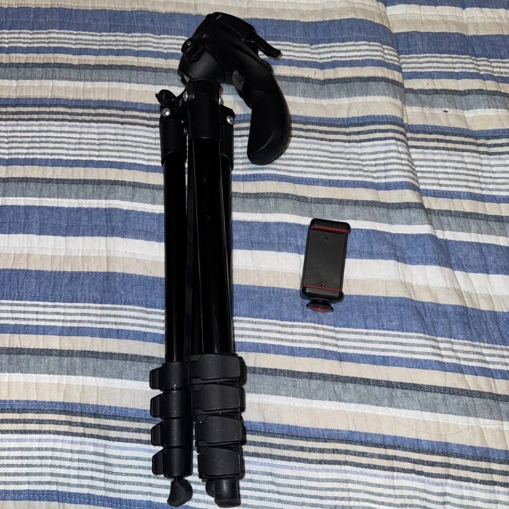 Black Camera Tripod with Phone Mount